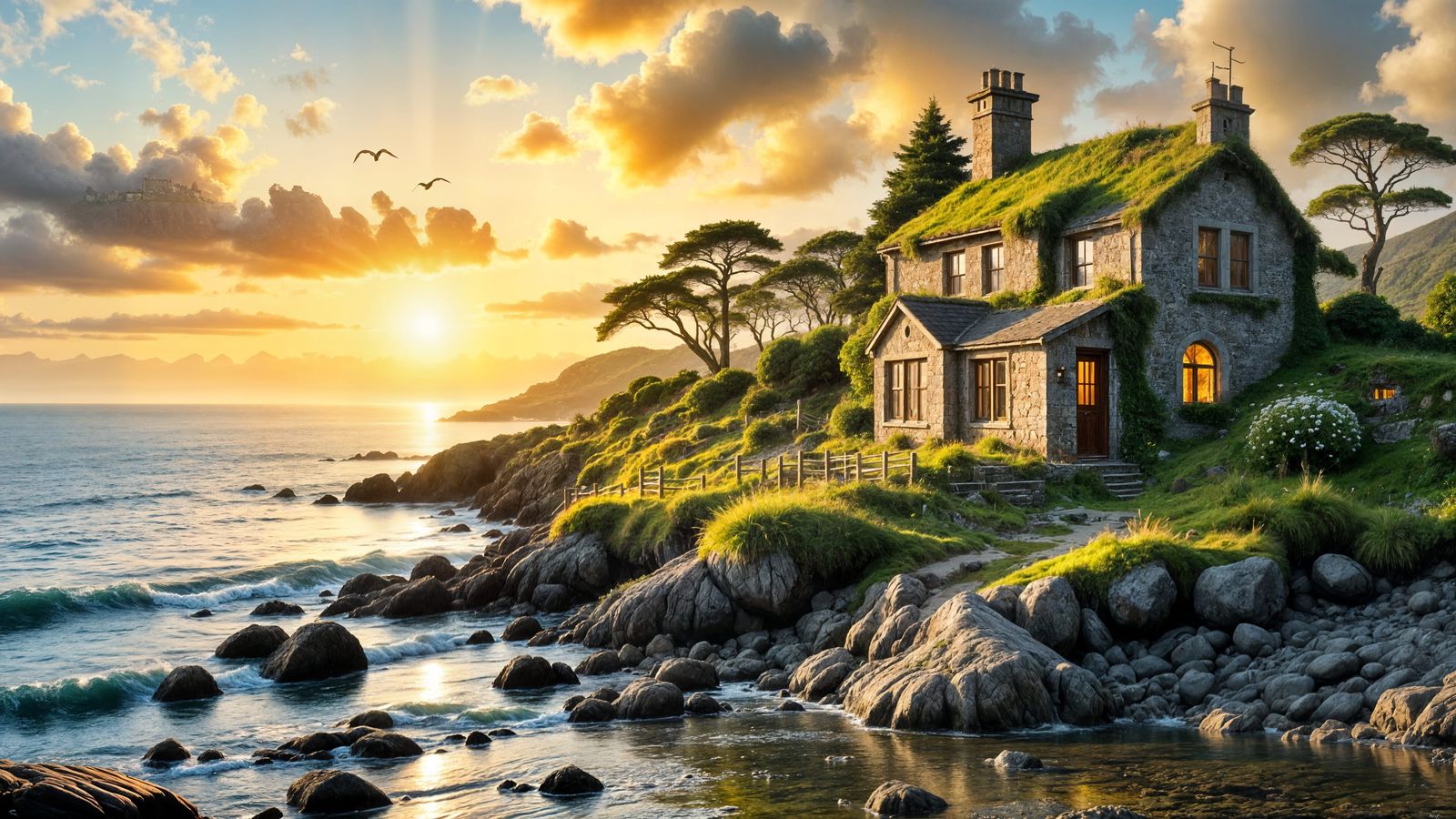 moss-covered stone cottage