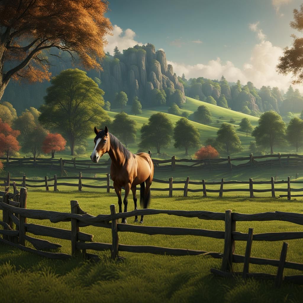 Profile of horse standing at fence with other horses in the ...