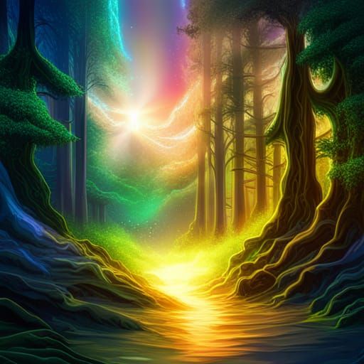 Wizard Reading Book in Astral Forest, 3D Illustration