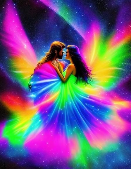 <lora:Neon Glow:1.0> A couple in love background of Aurora  glowing galaxy sky