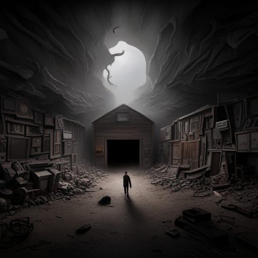 cave, hole in ground, something strange in the neigbourhood  horror flickering light    photorealism dark academia Behan...