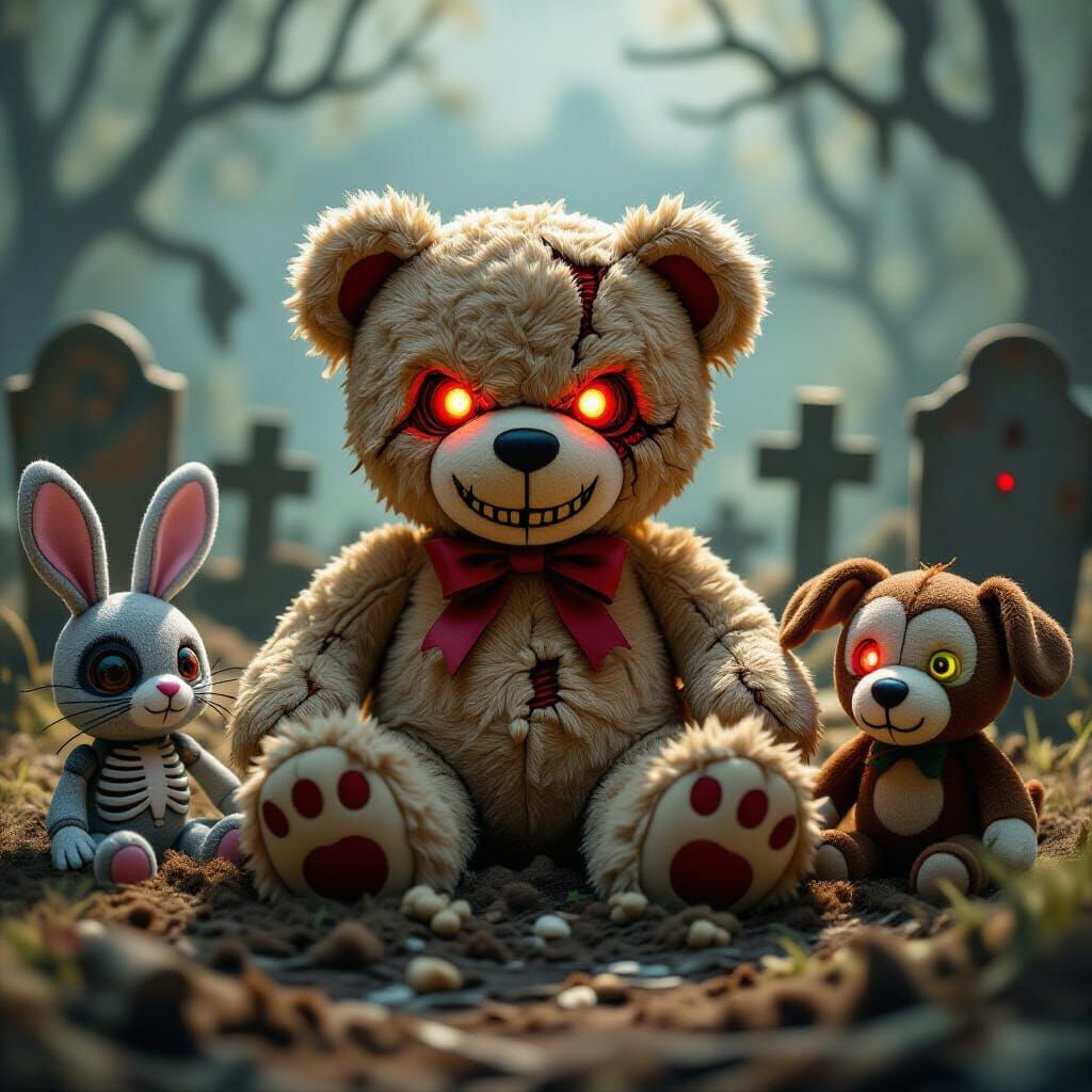 Stuffed animal graveyard scene  by @Pamma