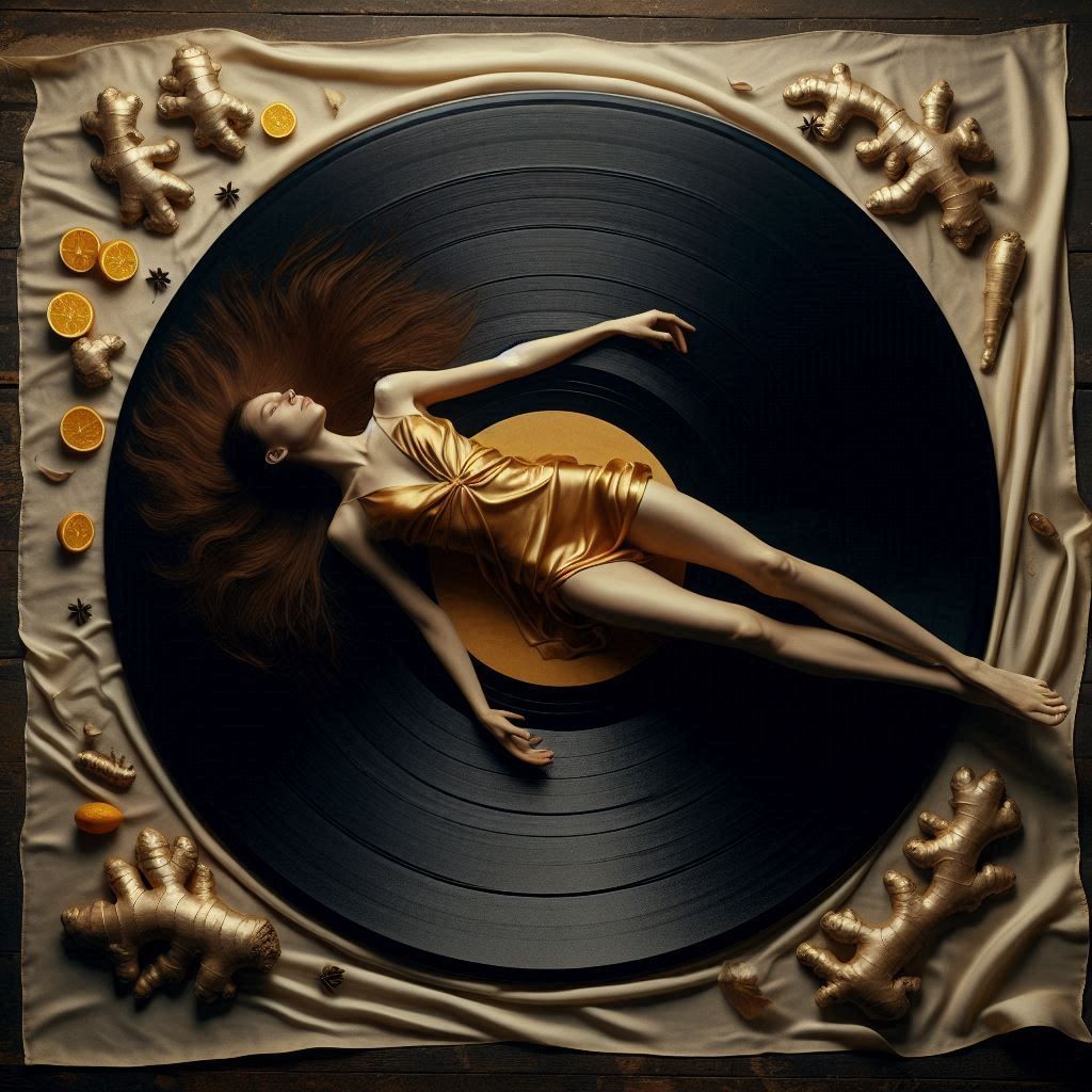 Ginger roots and orange discs