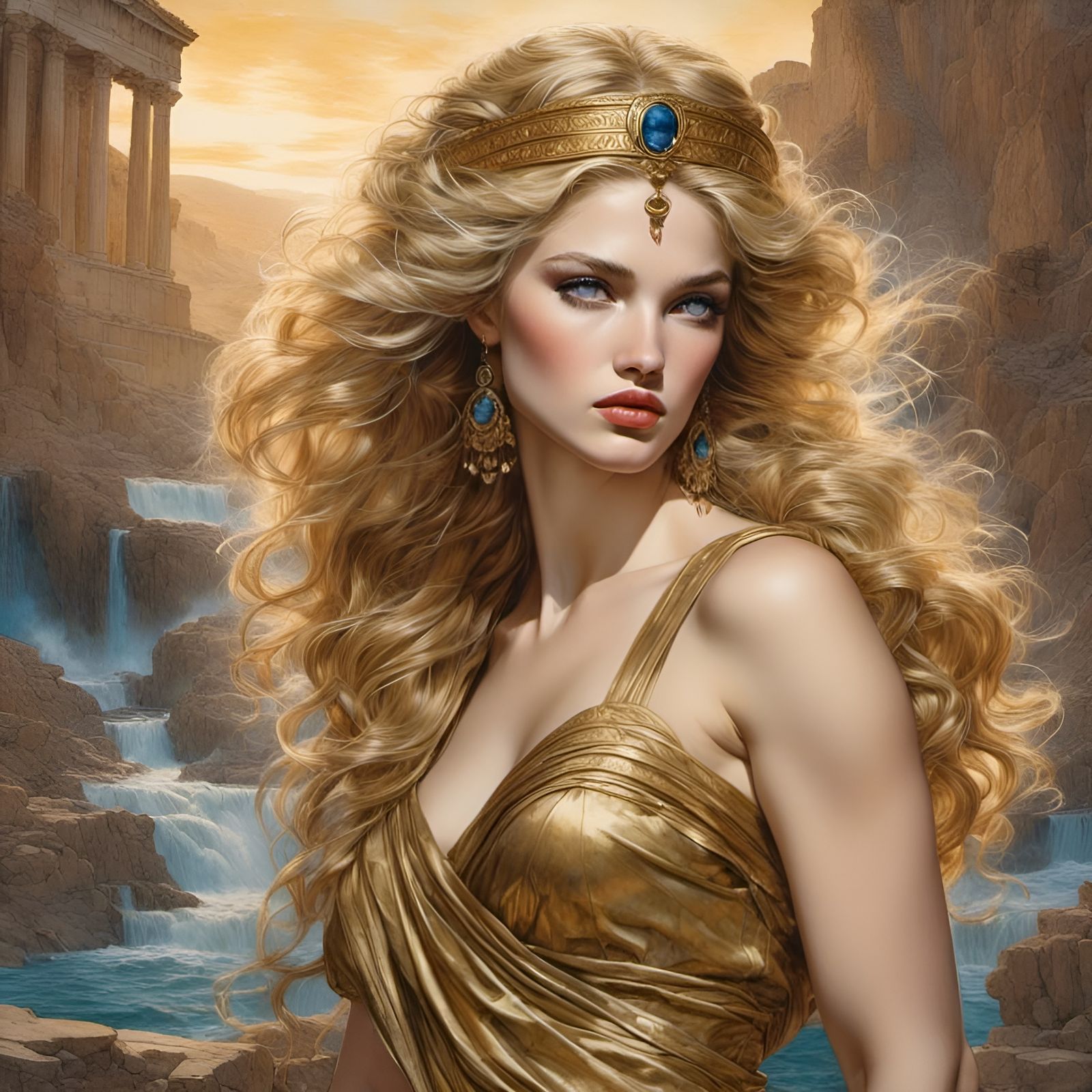 <lora:Swords-n-Sorcery:1.0> Helen of Troy, the legendary Greek beauty who sparked the Trojan War, is depicted in this stunning painting. Eve...