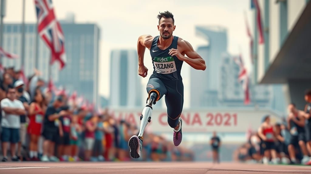 An athlete without legs, with bioprostheses instead of feet, running a marathon, the incredible strength ...  by @Valentine Novitskaya