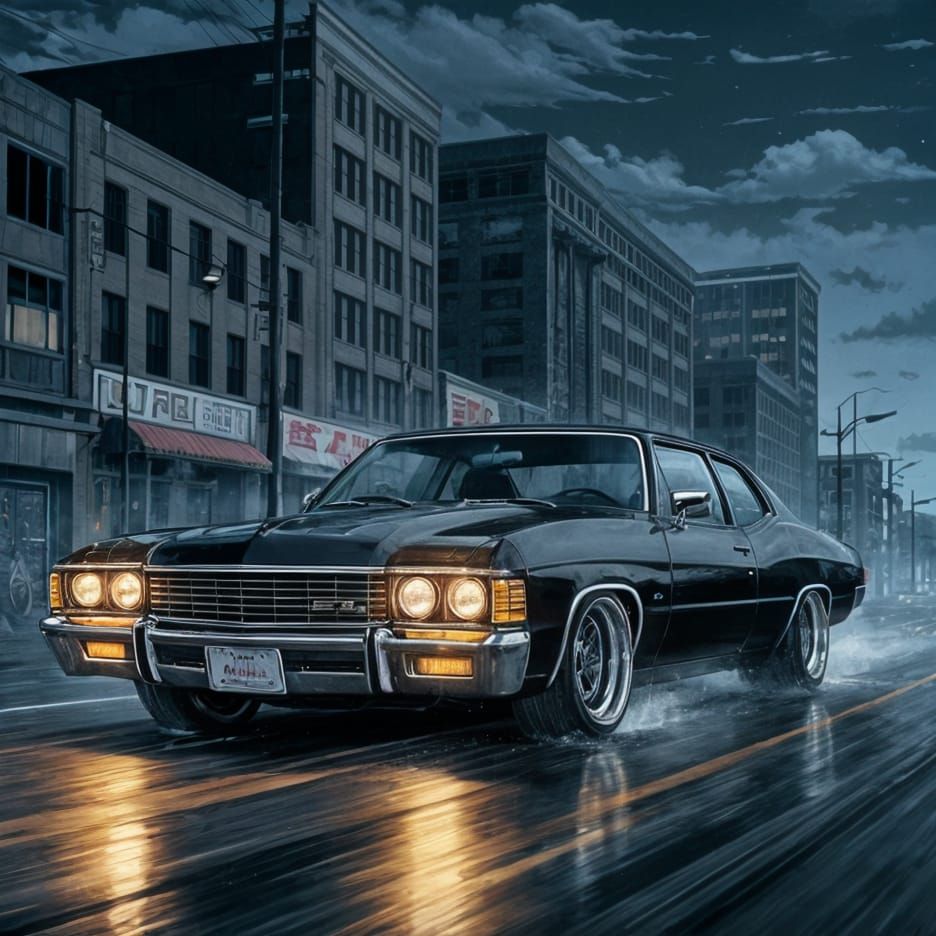 The Dark Drive at rainy night Detroit