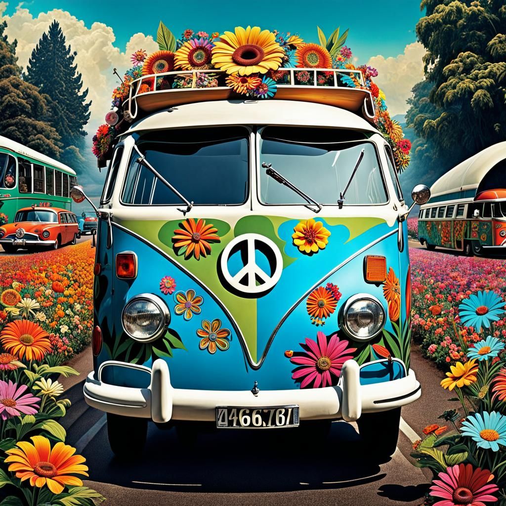 Flower power camper van - AI Generated Artwork - NightCafe Creator