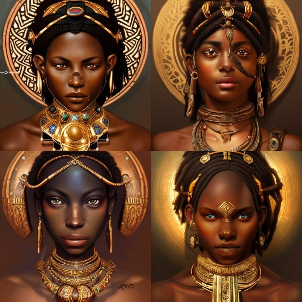 Photo realism ancient African adorned with ancient jewelry h...