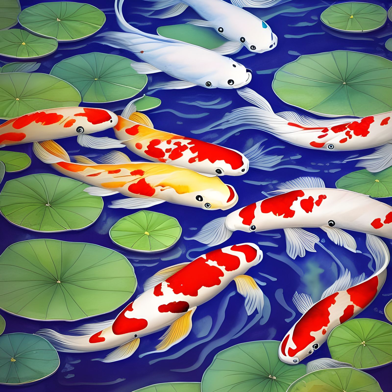 Hyperrealistic Watercolor Koi Pond Art