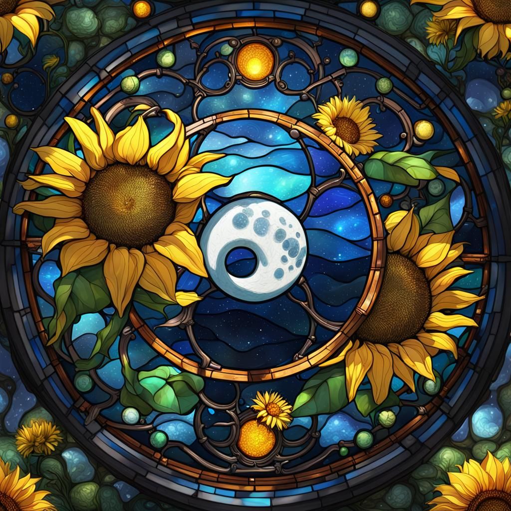 3D stained glass of Yin and Yang. 
Sunflower, Dandelion, Moo...