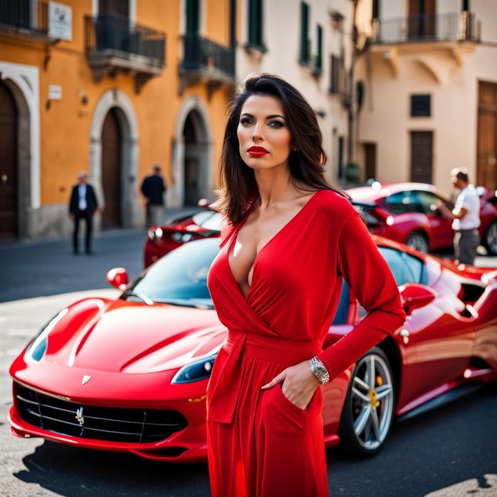 Italian woman with a Ferrari - AI Generated Artwork - NightCafe Creator