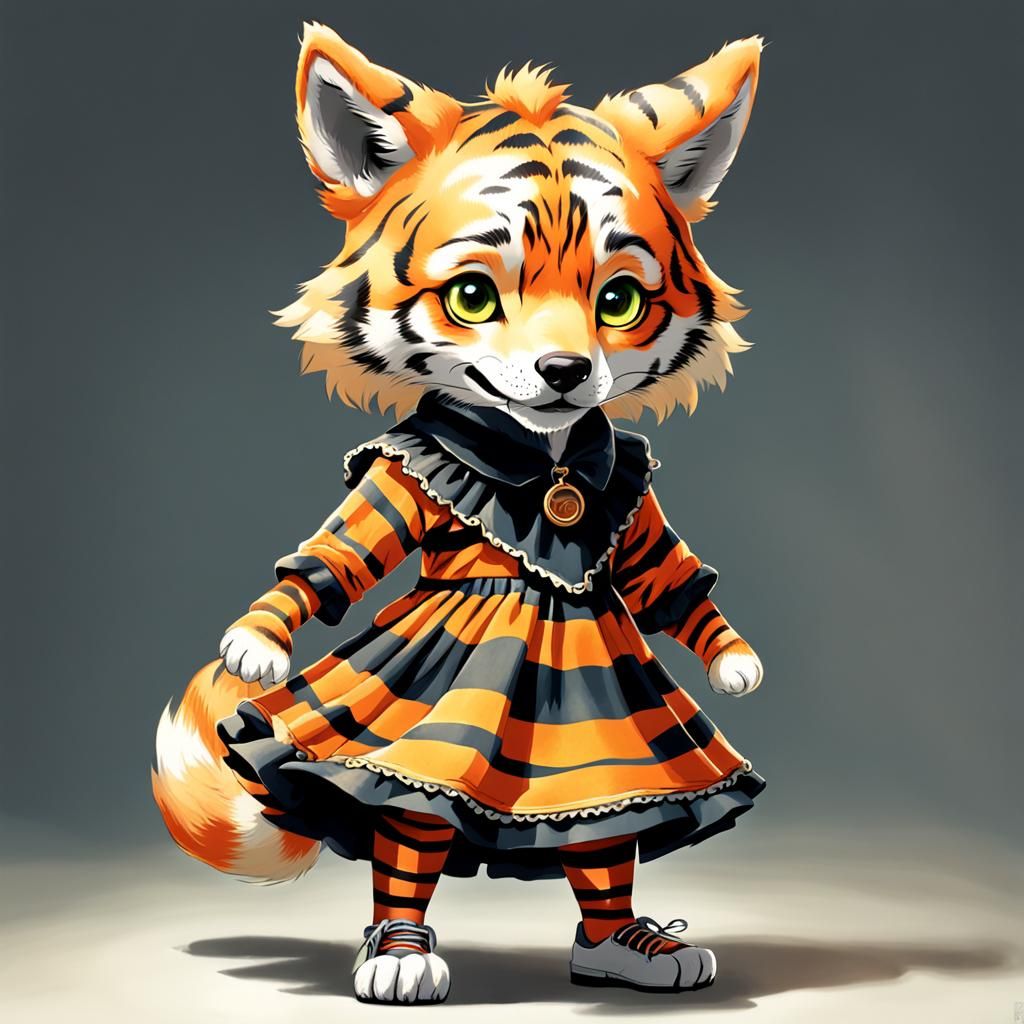 A female yellowed nine year old anthropomorphic striped oran...