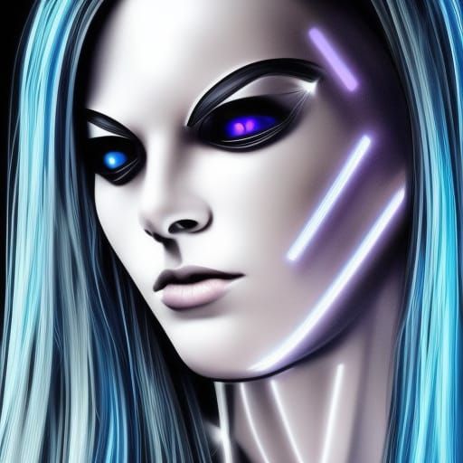 cyberpunk android sleek chrome silver metal sleek curves glo...