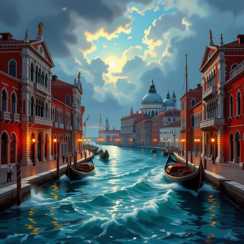 Red Baroque City Harbour with Grand Architecture