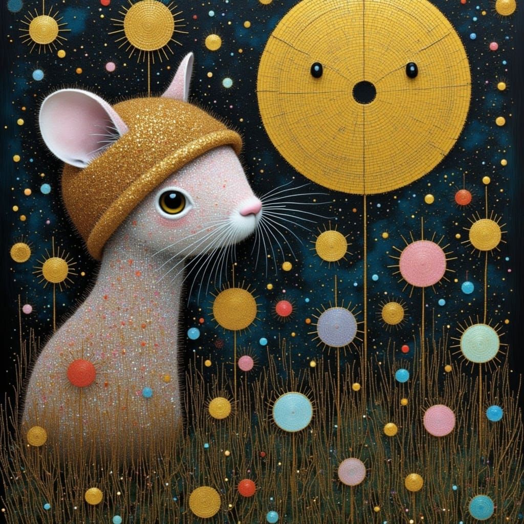 Klee, mouse, naïve-art <lora:Surreal Shine:1.0> Surreal, Klimt, Jewels 