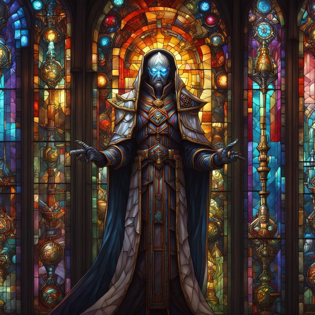 stained glass, cyber priest, epic, high resolution, colorful, realistic ...