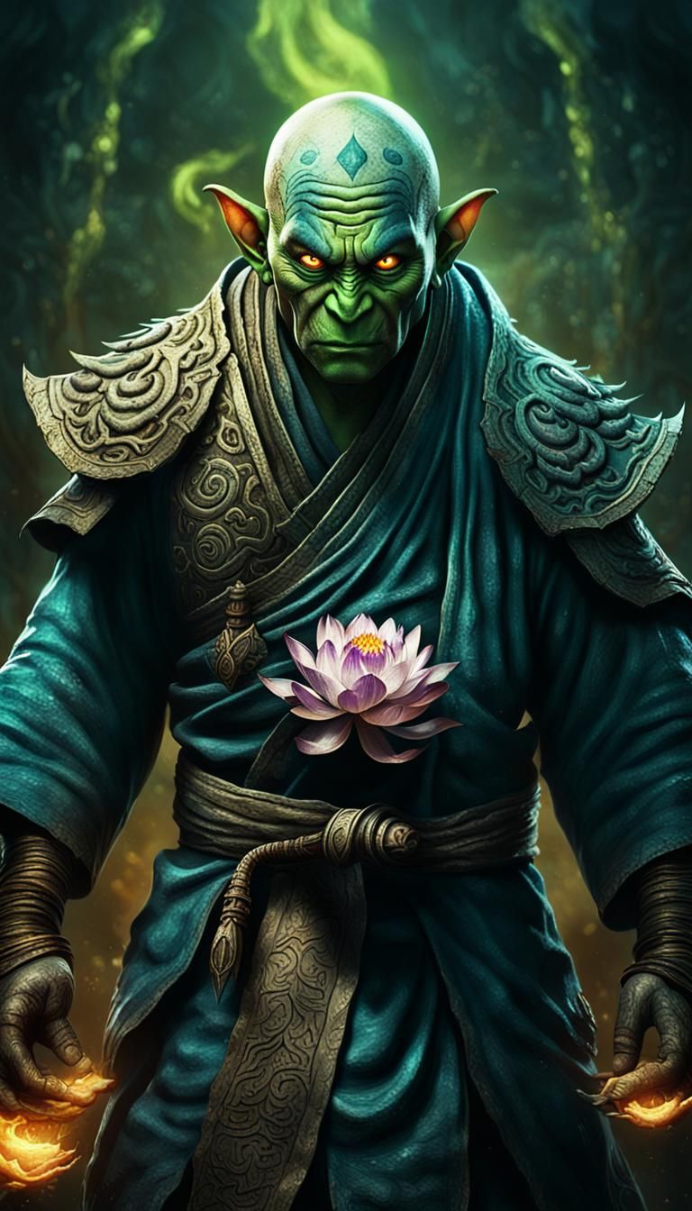 3D World of Warcraft, supervillain, Buddhist elements. Seren...
