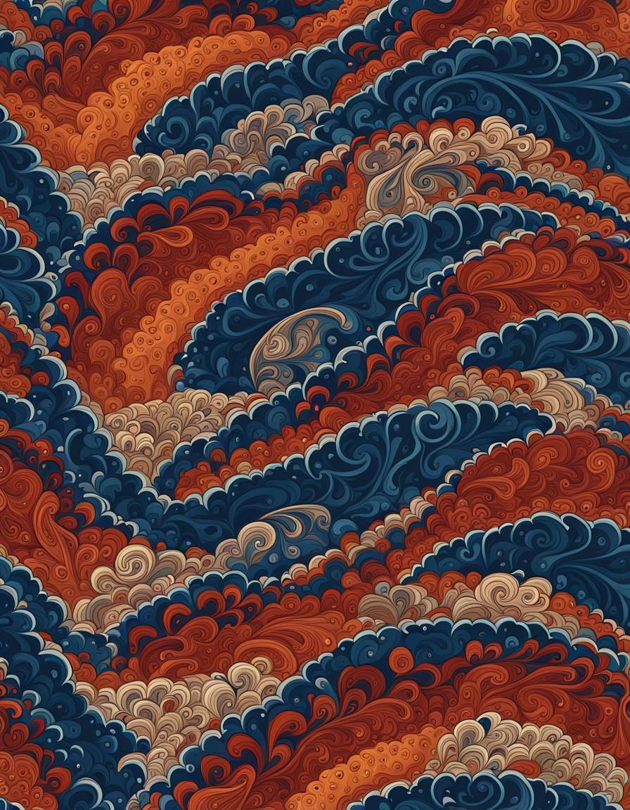 Baseball game repeating small paisley pattern deep colours