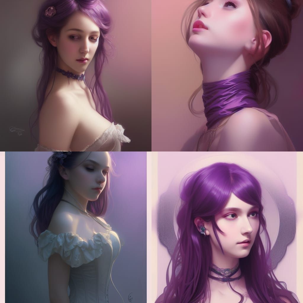 Violet Mist: E-Girl Portrait in Art Nouveau Style