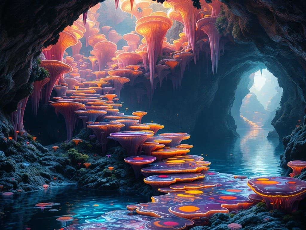 Molten Glass Blobule Underwater Waterfall