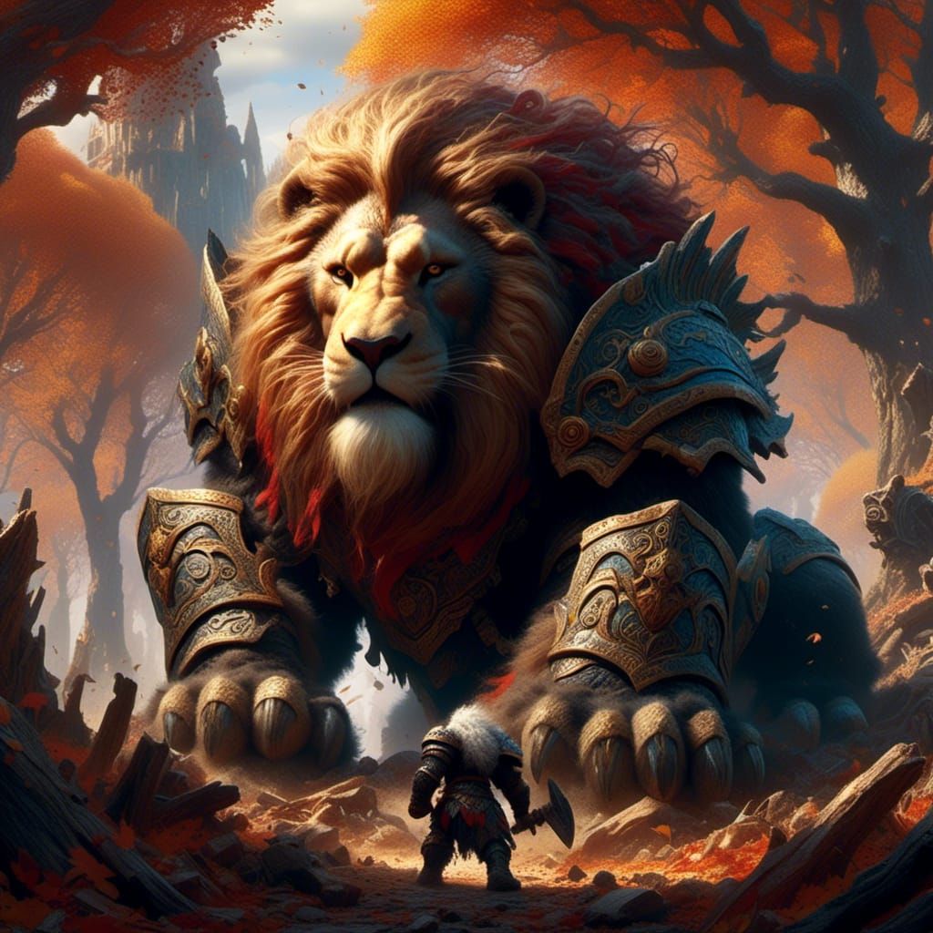  <lora:Epic Fantasy:1.0> In the heart of the wild strength is tested