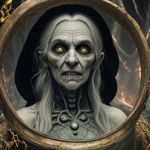 Haggard Witch Casting Spell in Haunted Forest