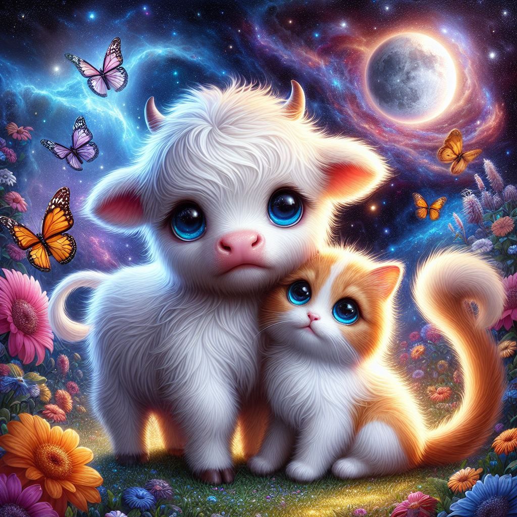 Moon Cat & Moon Cow (for @bellabon) 😻 ️🐮 - AI Generated Artwork ...