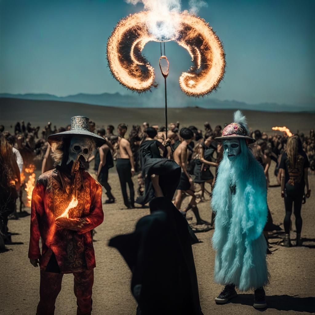 Surreal Burning Rave Scene in Dada Style