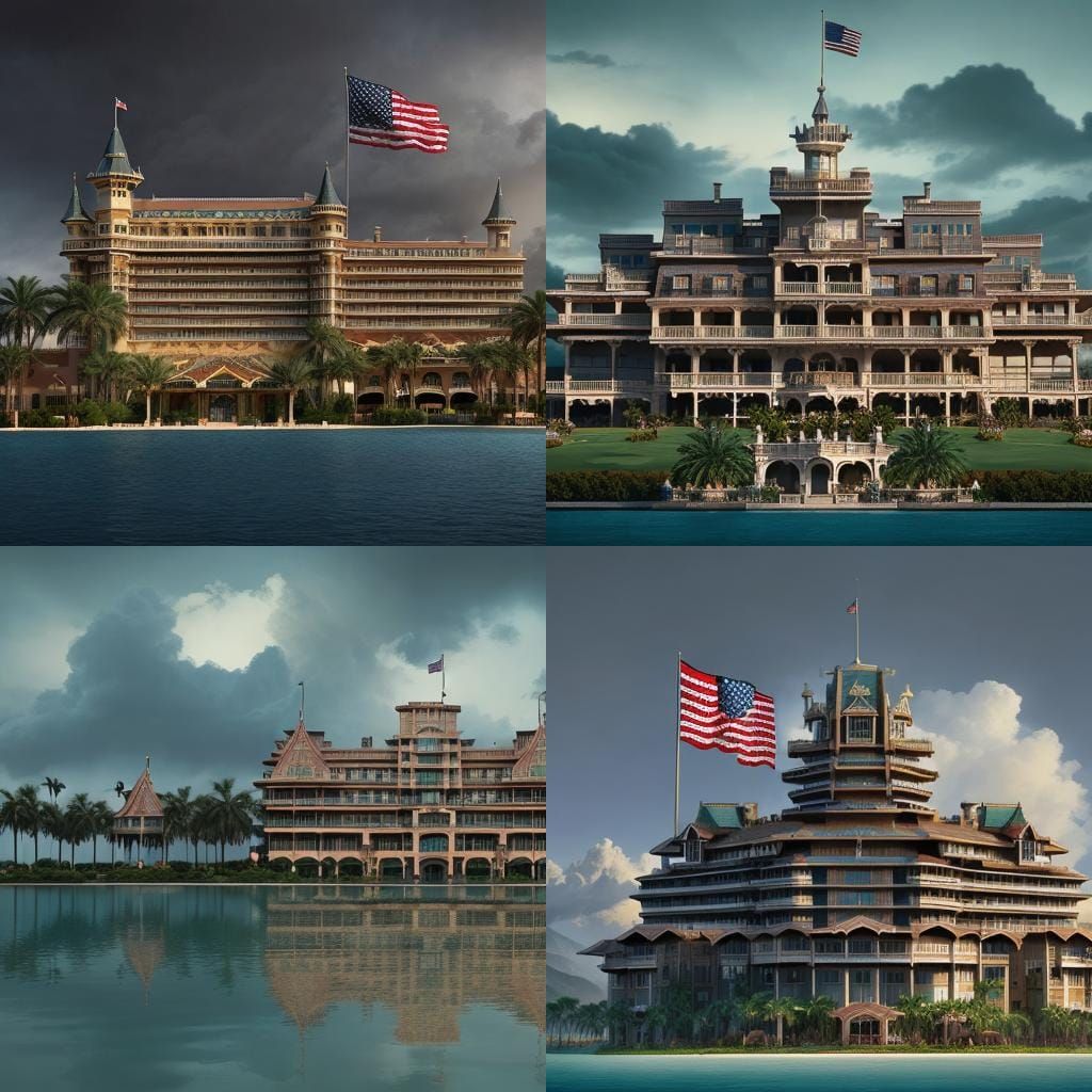 A Mari lago resort building carrying the American Flag above...