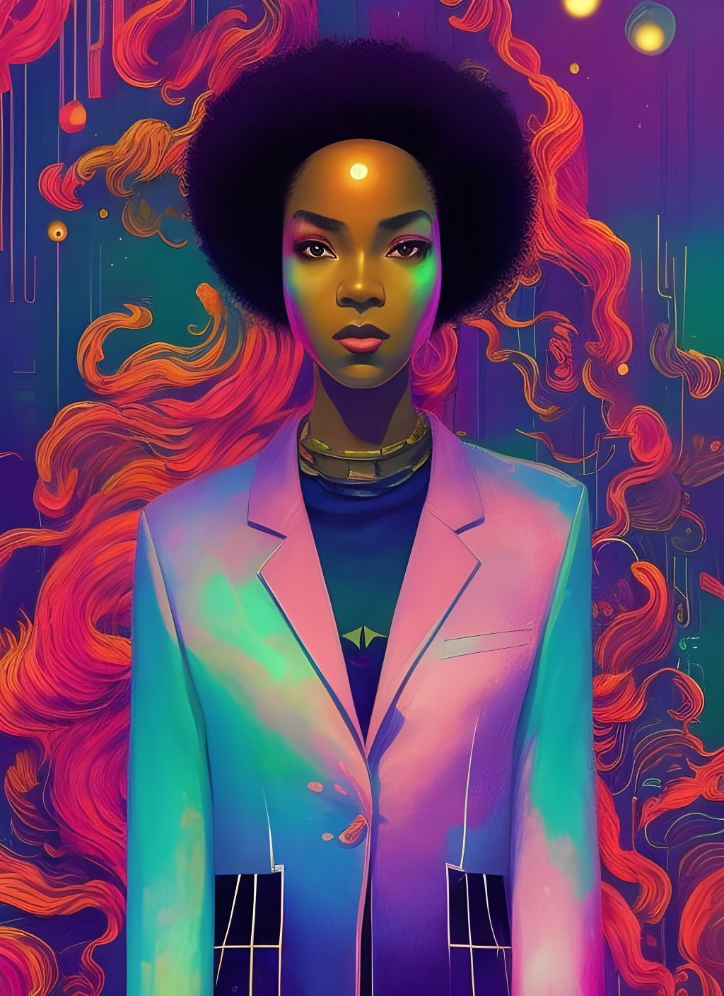 Afropunk Scientist in Cosmic Anime Style