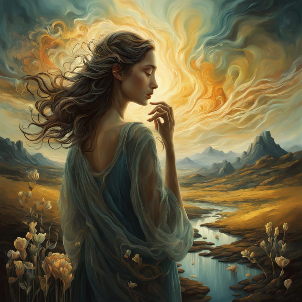 Compassionate Goddess in Dreamlike Landscape