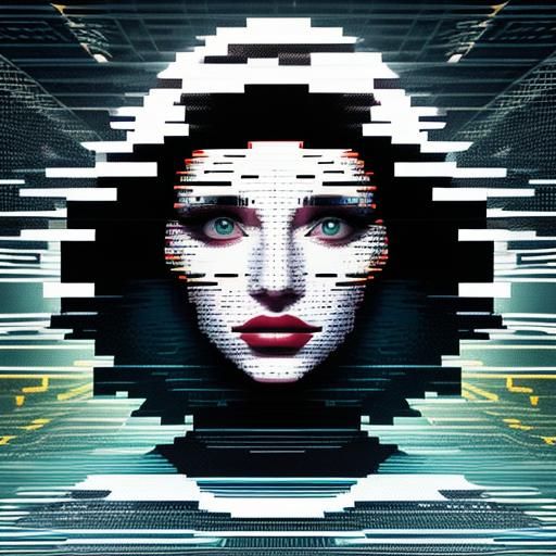 3D Glitch art of a woman's face,  Glitch preset, photograph
