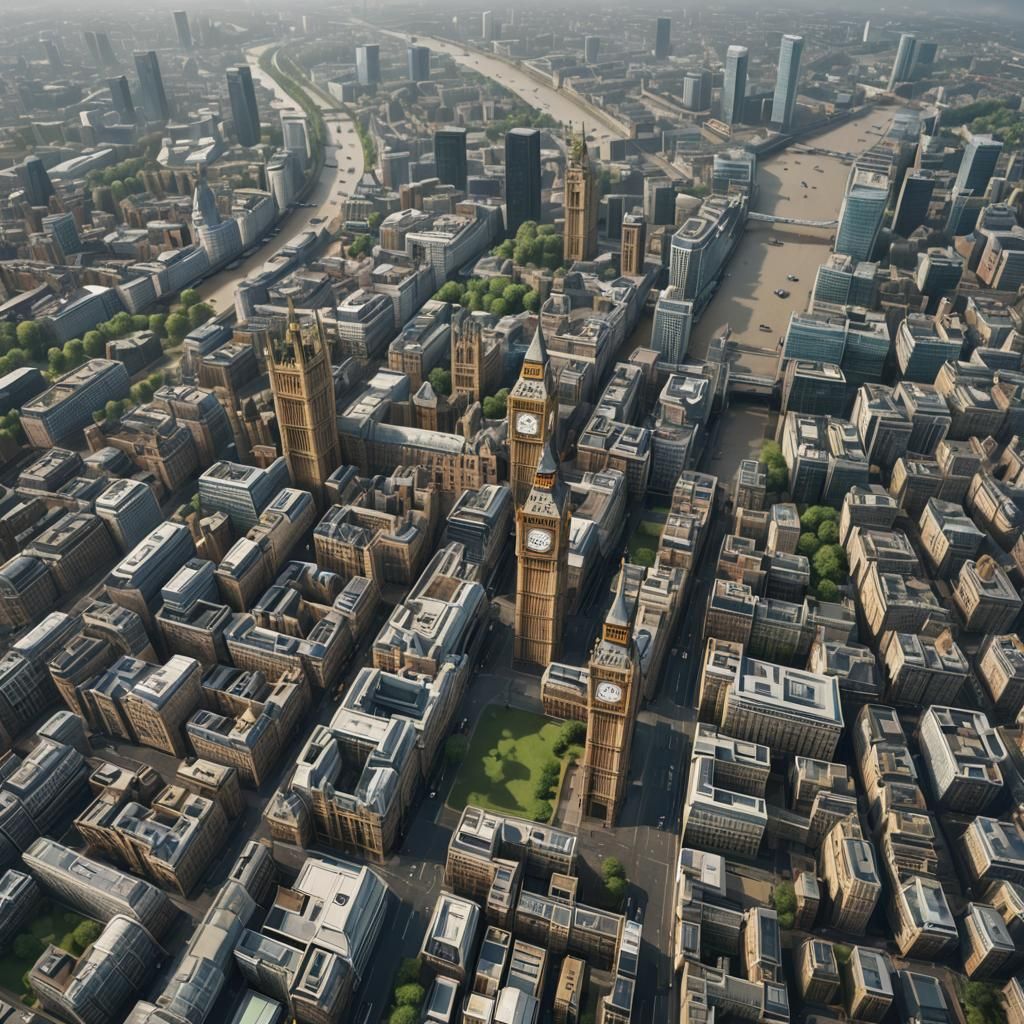 panoramic view of London viewed from bird's view, during a c...