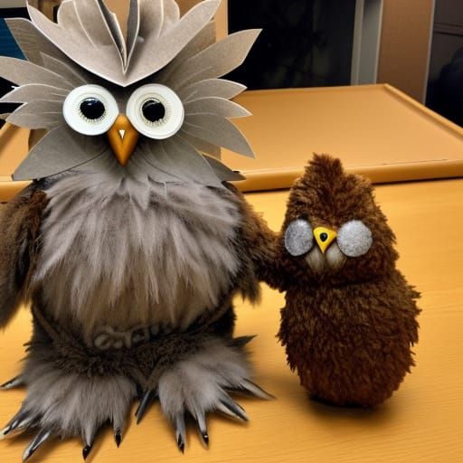 An owlbear giving presents to others