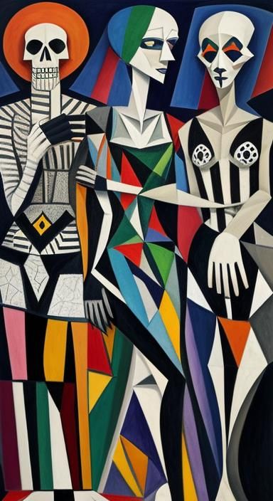 Bones of identity ,Dissociative Indenty Disorder  multiplicity  of selves expressed as the  Dance Macabre Musical gothic Cubism in the style...