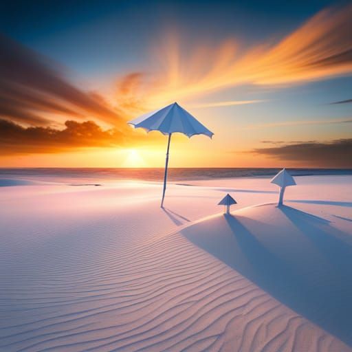 Parasol on the beach at sunset - AI Generated Artwork - NightCafe Creator