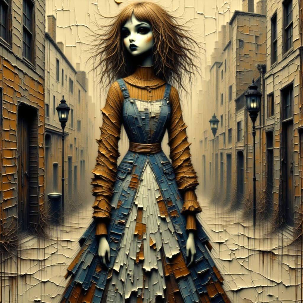 <lora:Moonchild:1.0> <lora:Manga Gothica:1.0> <lora:Muted Beauty:1.0> Elegant beauty refined, In nyc, Burtonesque Row, Voluminous luxurious ...