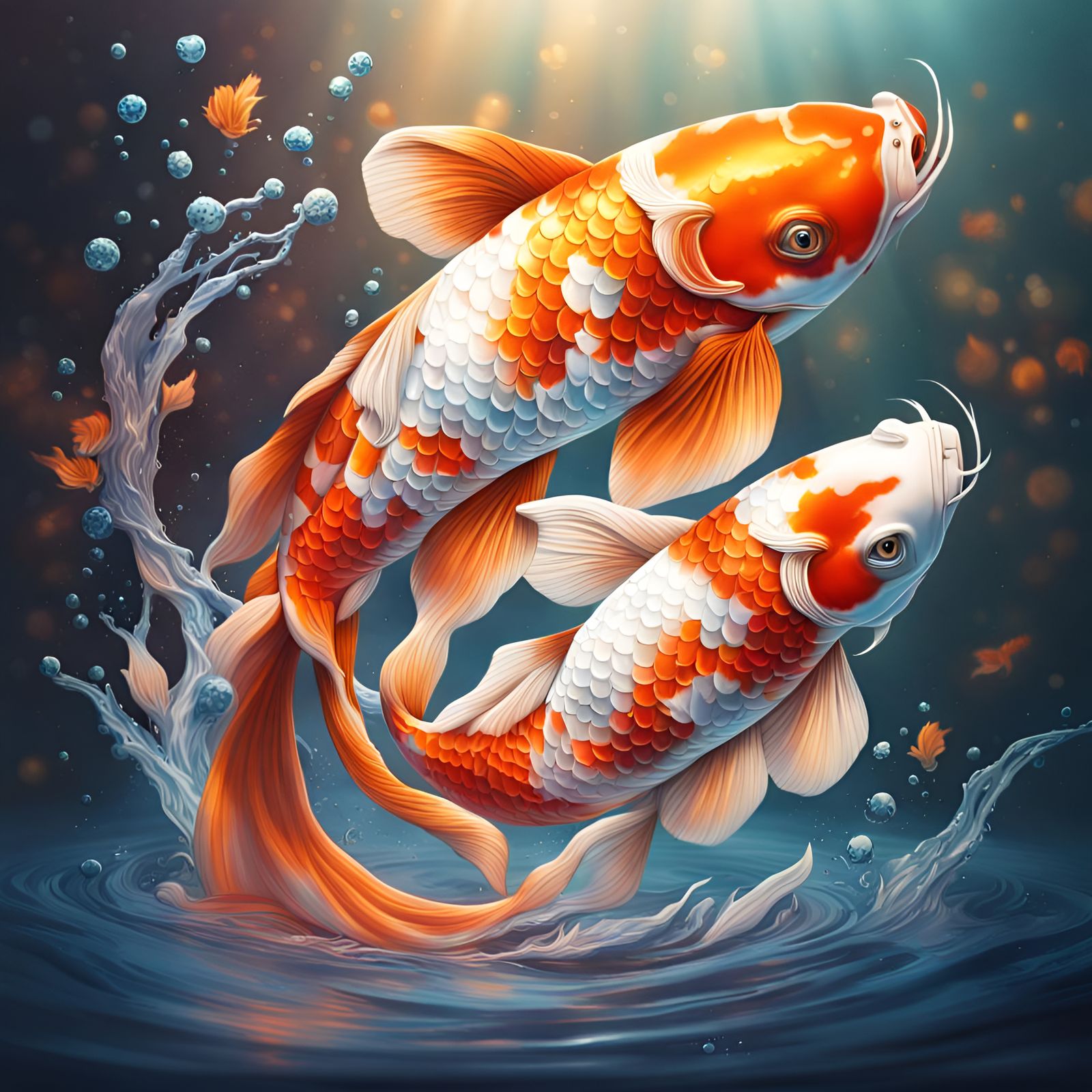 Koi fish jumping out of the water AI Generated Artwork NightCafe