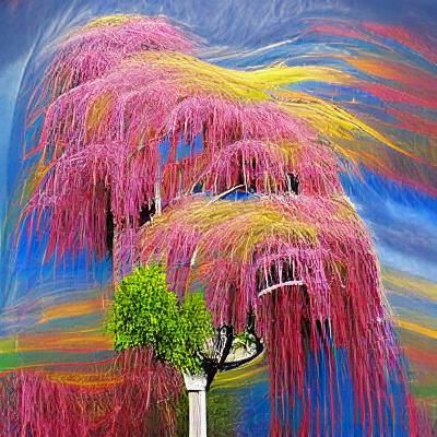 Colorful weeping willow tree