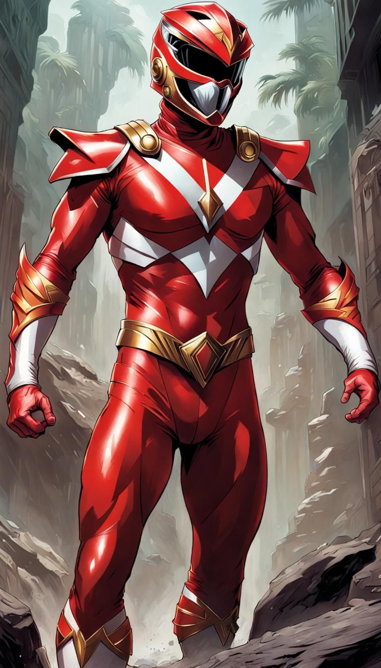 Male power ranger, red suit, hawk motif, full helmet, no face, armored,  wizard, egyptian - AI Generated Artwork - NightCafe Creator