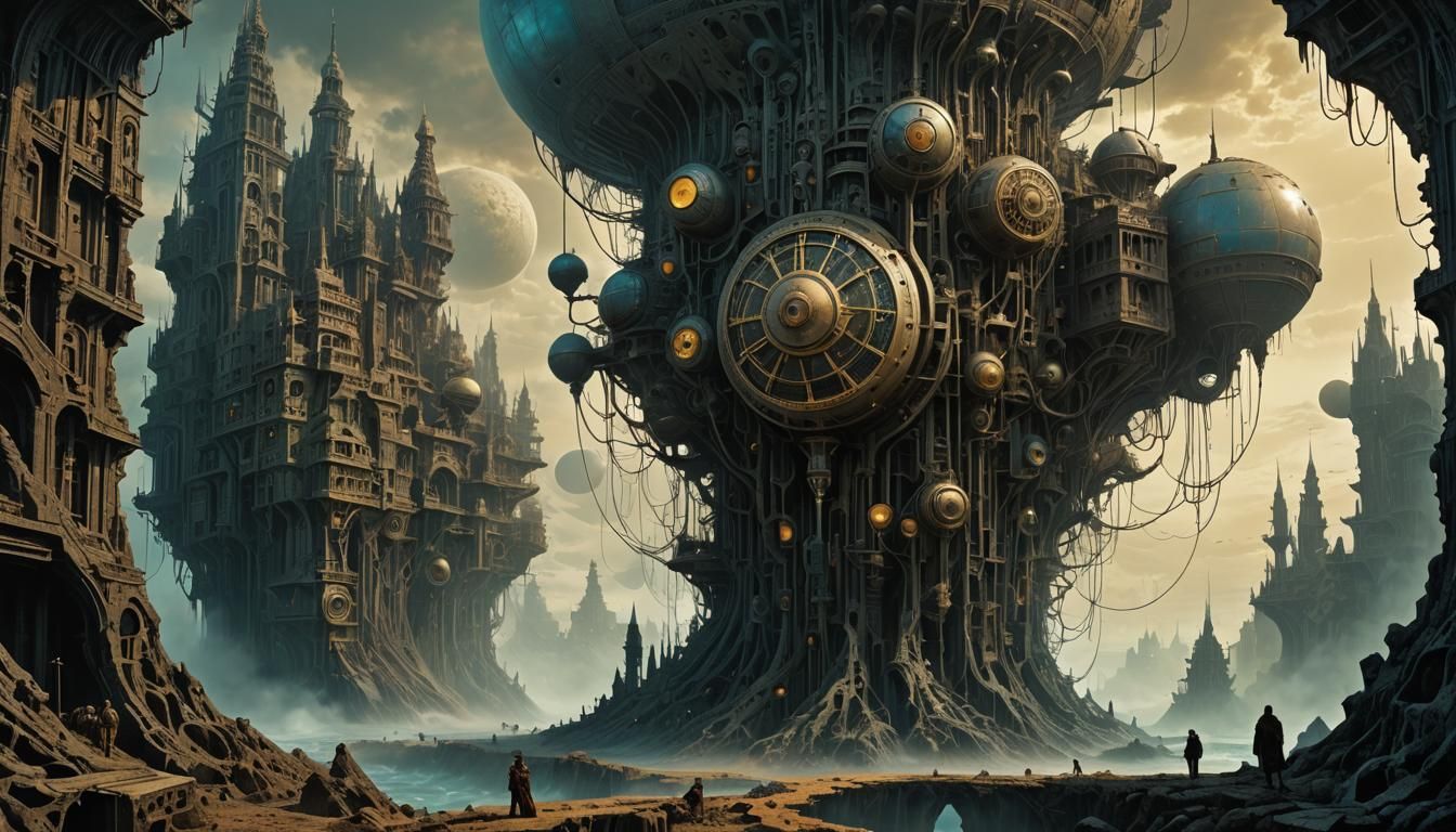 (AETHER - Density & Time:1.5) / epic futuristic dystopian sci-fi masterpiece by Beksinski tim burton gris grimly / 3d sh...