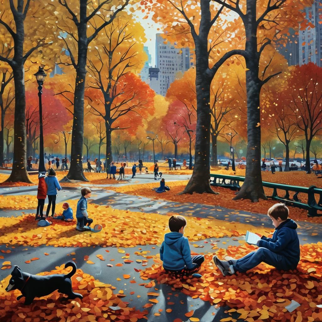 Children playing in the  Central park in New York.