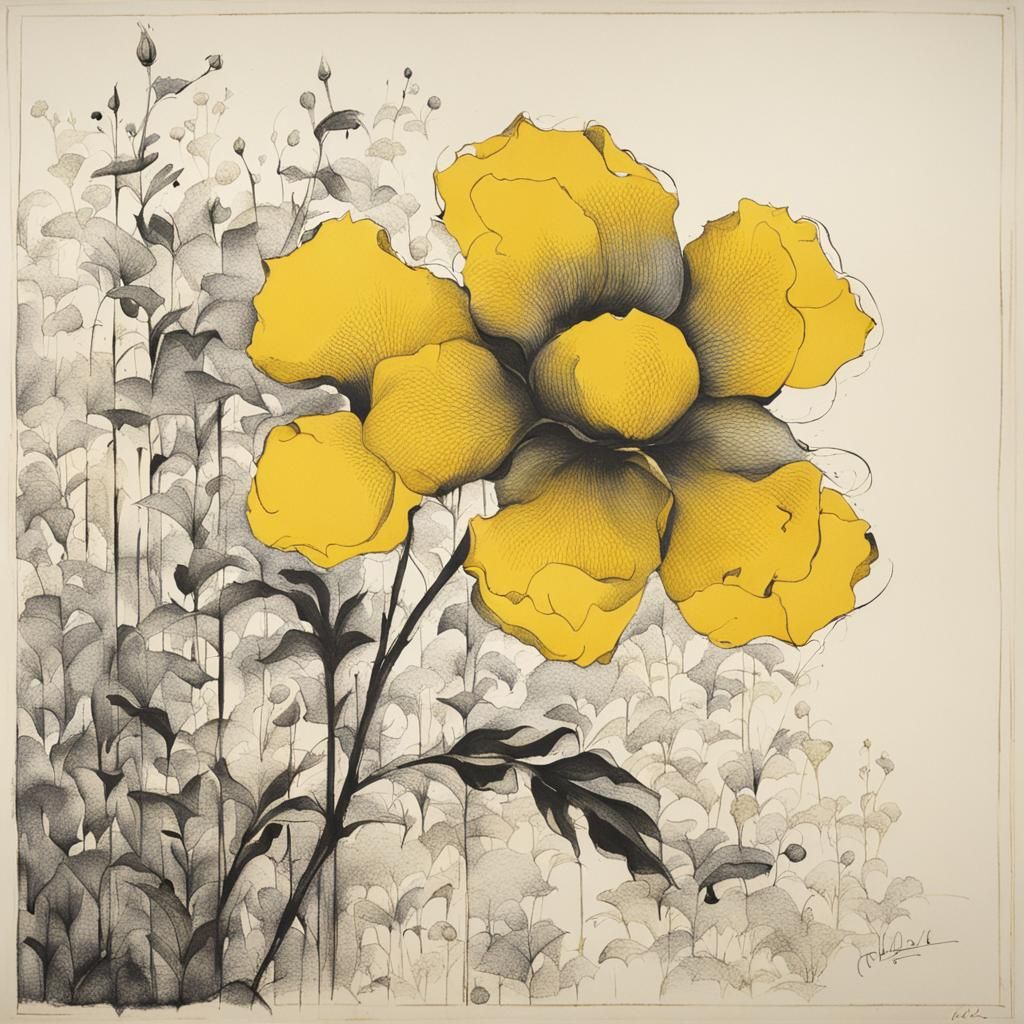 a wall flower, in yellow ink,