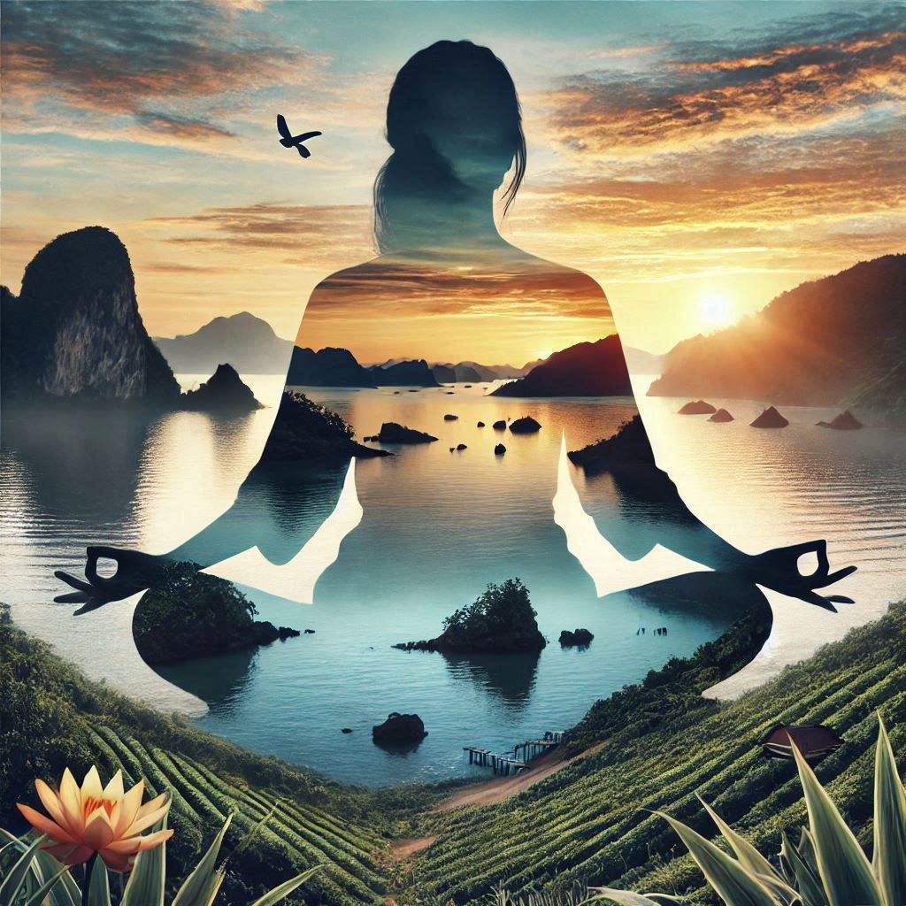 double exposure beautiful fantasy DALL-E 3 portrait landscape..