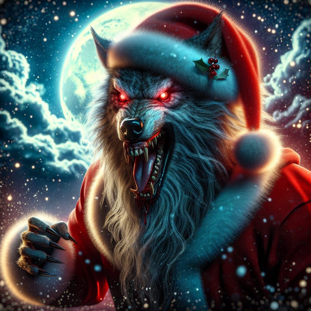 Santa Wolf: A Ruthless Christmas Icon in Cyberpunk Style