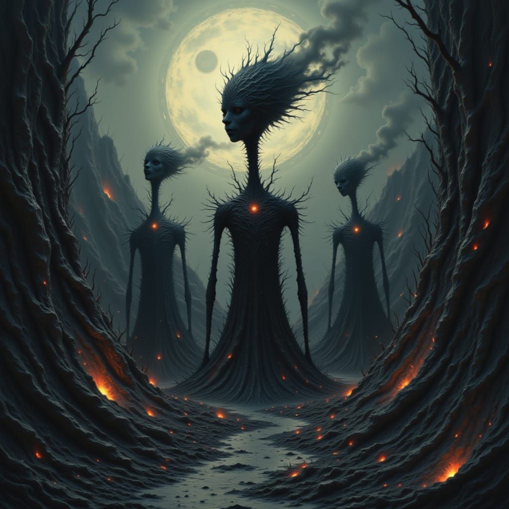 Gothic Sunrise Moonlight Art in Giger Burton Style