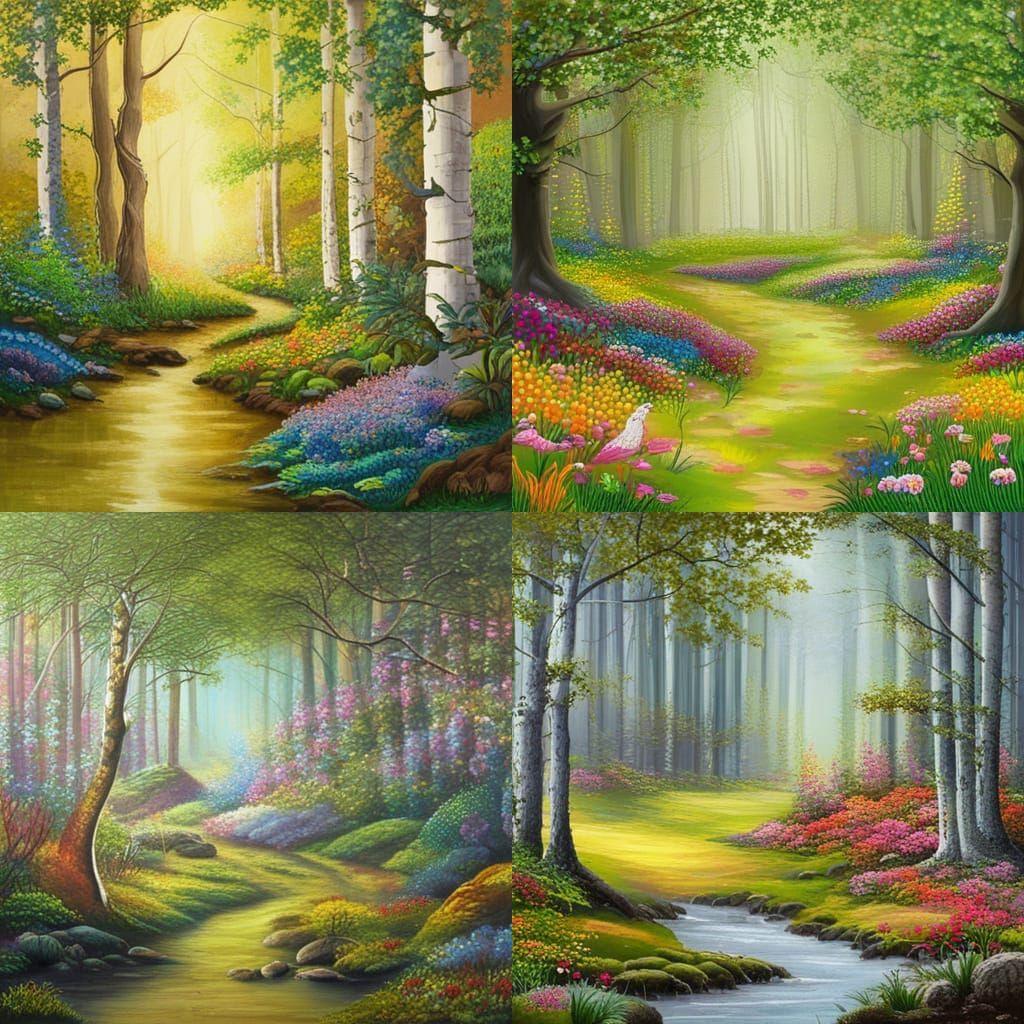 Beautiful forest scene with flowers colour and joy great det...