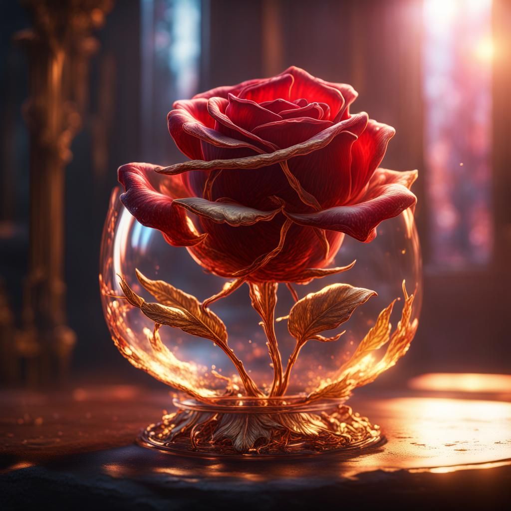 Gorgeous big glass crimson rose, with an iridescent glow, go...