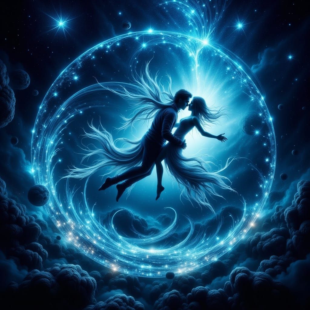 Pisces Lovers Entwined in Oceanic Whirlpool