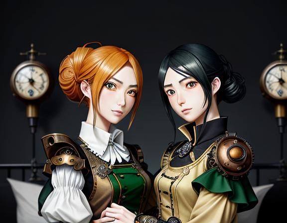 two female kemono identical twin sisters, wearing uniforms, ...